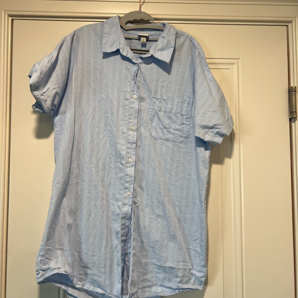 a new day Light Blue Pinstripe Mini Shirt Dress